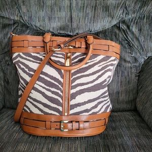 Micheal Kors Kingsbury Brown Tiger Zebra Striped Canvas Purse